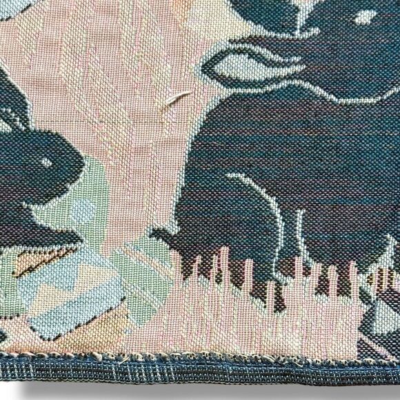 VTG Handmade Tapestry Spring Easter Bunny Rabbit Table Placemats Set Of 8 - Picture 9 of 11